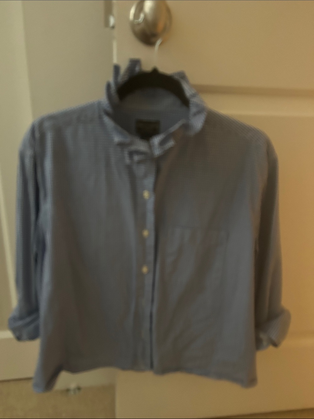 Abercrombie & Fitch Blue Gingham Shirt recreated for a woman with ruffled collar - Picture 5 of 6